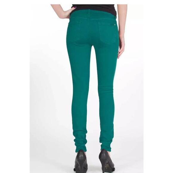 7FAM 7 For All Mankind Mid Rise Slim Stretch Jeans Emerald Jade Green Skinny 26 - Picture 2 of 14